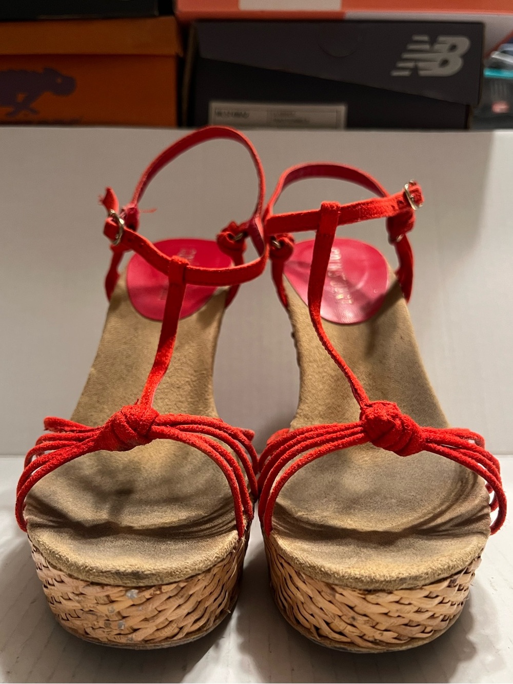 Colin Stuart Paprika Red Basket Weave Wedge Sandals